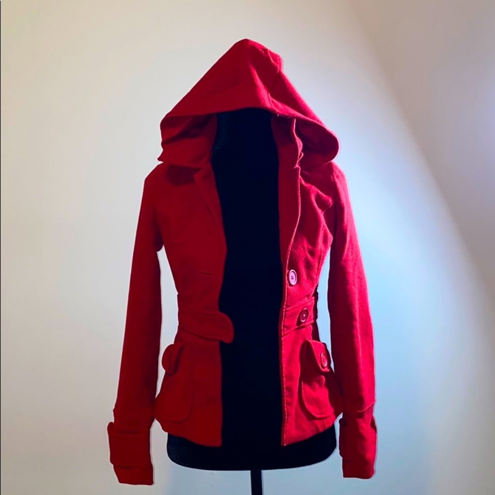 Red button pea coat